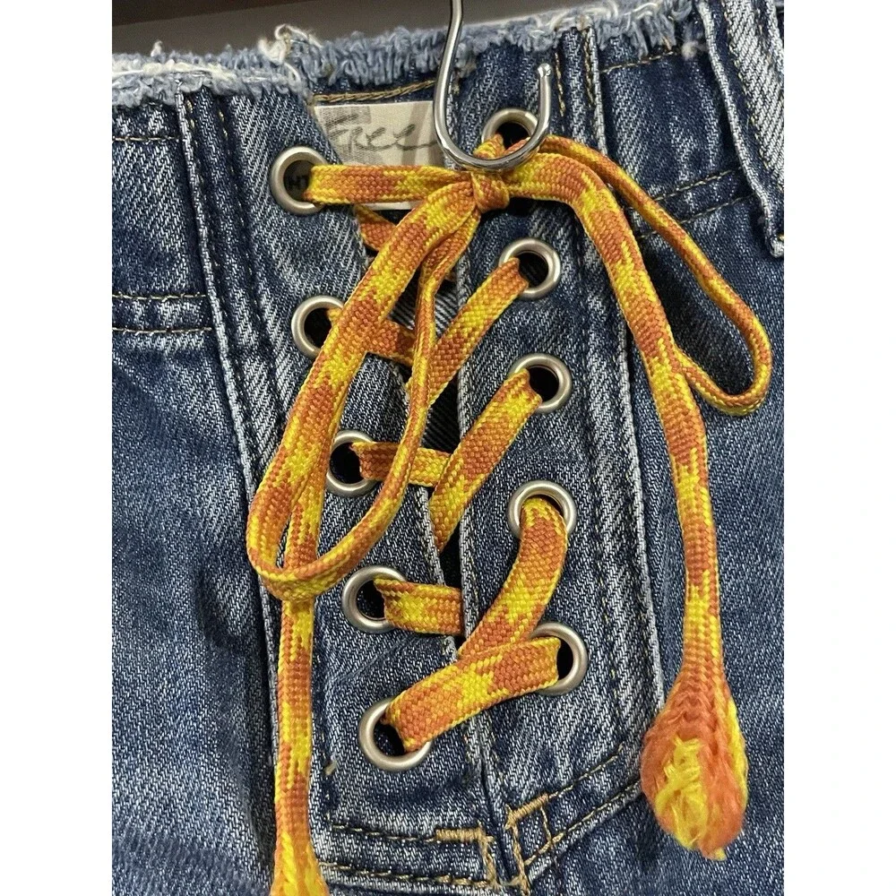 FREE PEOPLE Becket Cut Off LACE-UP FRAYED HEM SHORTS SIZE 25 Festival Boho